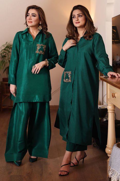 Madiha (Bottle Green) Long Shirt and Pants